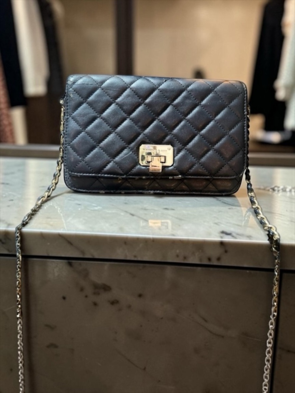 Charles & Keith Black Quilted Crossbody Bag with Chain Strap high-end luxury​​​